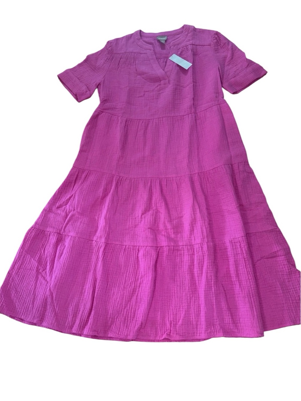 Chico’s Hot Pink Gauze Tiered Dress, ruffles, 0